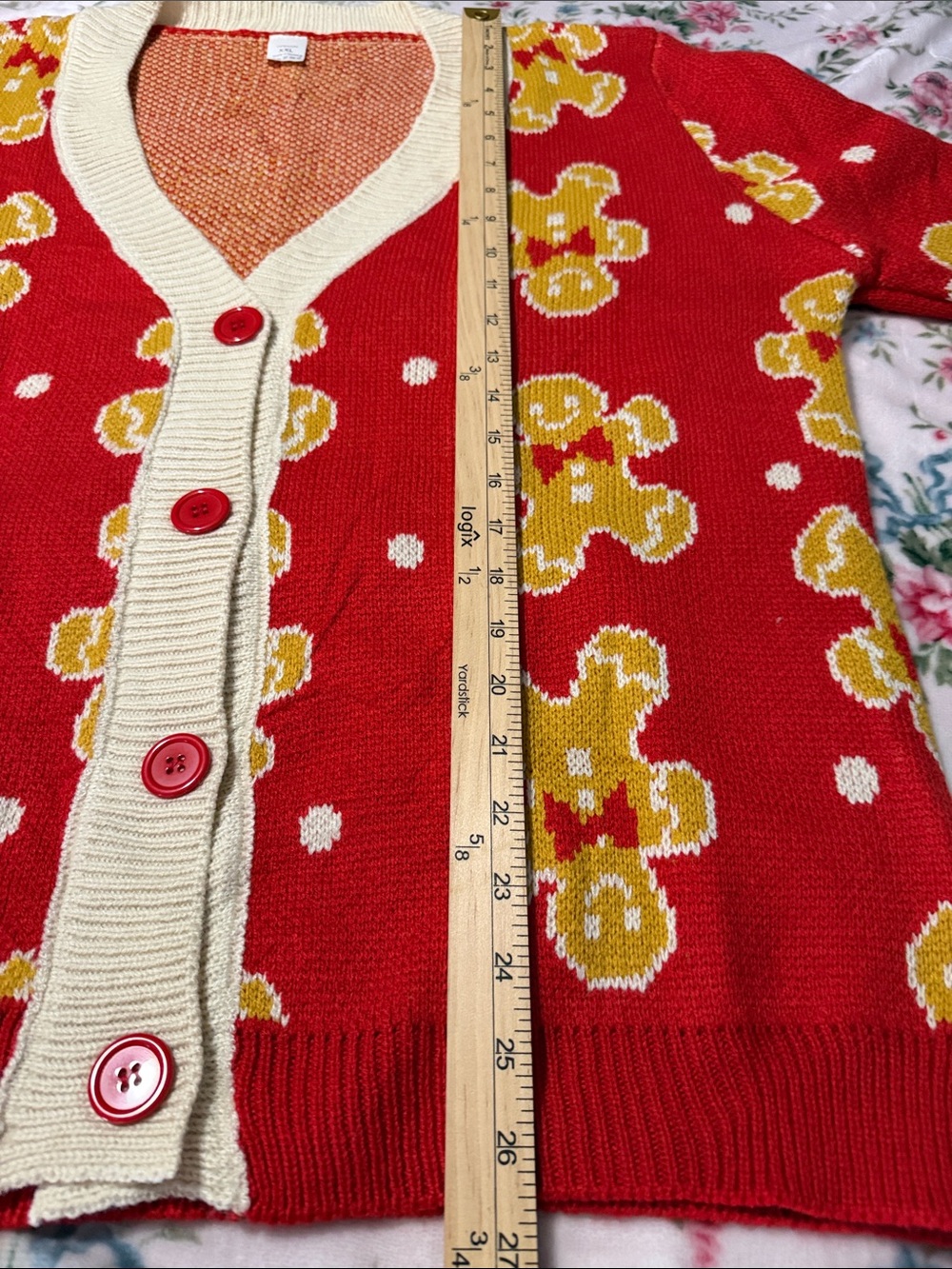 Red Gingerbread Button-Front Cardigan Sweater - Picture 5 of 5